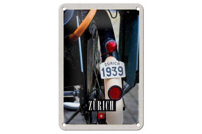 Blechschild Reise 12x18 cm Zürich Fahrrad 1939 Europa Deko Schild