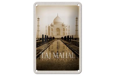 Blechschild Reise 12x18 cm Indien schwarz weiß Taj Mahal Deko Schild