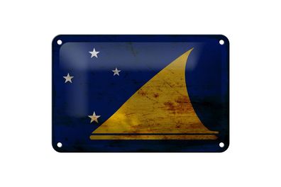 Blechschild Flagge Tokelau 18x12 cm Flag of Tokelau Rost Deko Schild