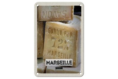Blechschild Reise 12x18 cm Marseille France Savon pur 72% Deko Schild