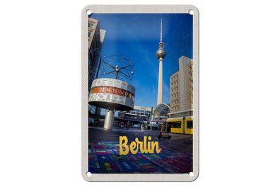 Blechschild Reise 12x18 cm Berlin Deutschland Uhr Alexanderplatz Schild