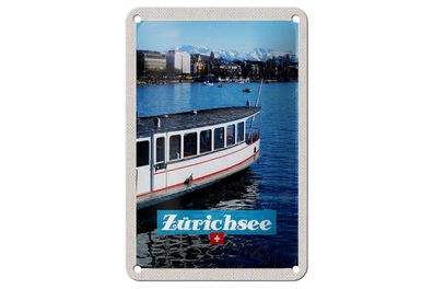 Blechschild Reise 12x18 cm Zürich Schiff Boot See Stadt Gebirge Schild