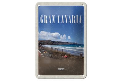 Blechschild Reise 12x18 cm Gran Canaria Spain Meer Strand Retro Schild