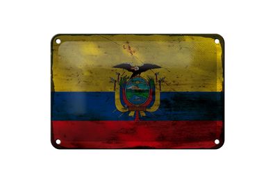 Blechschild Flagge Ecuador 18x12 cm Flag of Ecuador Rost Deko Schild