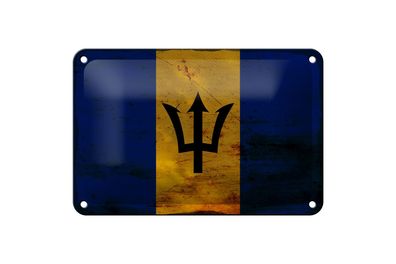 Blechschild Flagge Barbados 18x12 cm Flag of Barbados Rost Deko Schild