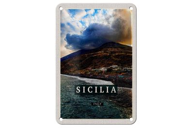 Blechschild Reise 12x18 cm Sizilien Strand Meer Urlaubsort Trip Schild