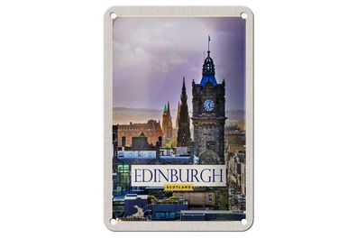 Blechschild Reise 12x18 cm Edinburgh Scotland Uhrturm Deko Schild