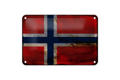 Blechschild Flagge Norwegen 18x12 cm Flag Norway Rost Deko Schild