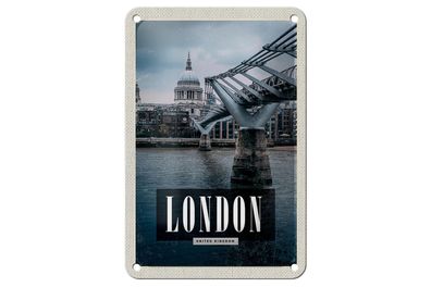 Blechschild Reise 12x18 cm London UK Jahrtausendbrücke Aussicht Schild