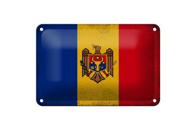 Blechschild Flagge Moldau 18x12 cm Flag of Moldova Vintage Deko Schild