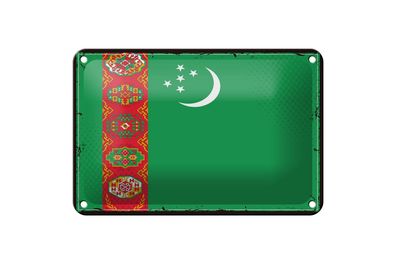 Blechschild Flagge Turkmenistans 18x12cm Retro Turkmenistan Deko Schild