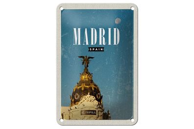 Blechschild Reise 12x18 cm Madrid Spanien Metropolis Gebäude Schild