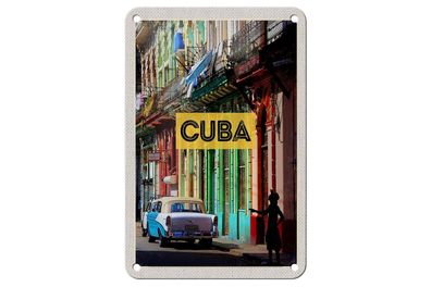 Blechschild Reise 12x18 cm Cuba Karibik Oldtimer Haus Gasse Schild