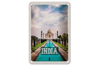 Blechschild Reise 12x18 cm Indien Taj Mahal Agra Garten Schild