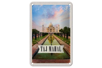 Blechschild Reise 12x18 cm Indien Taj Mahal Agra Garten Bäume Schild