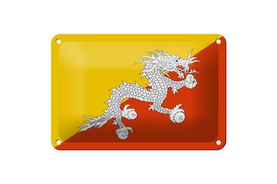 Blechschild Flagge Bhutans 18x12 cm Flag of Bhutan Deko Schild