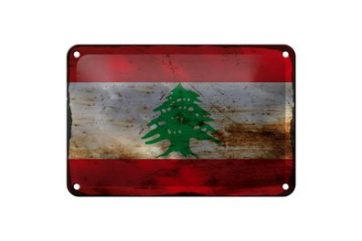 Blechschild Flagge Libanon 18x12 cm Flag of Lebanon Rost Deko Schild