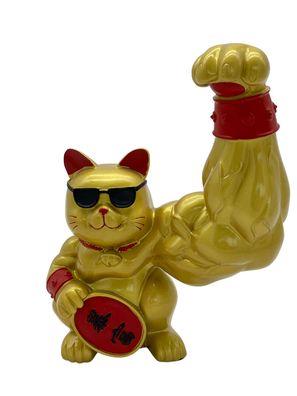Lucky Cat mit Muskelarm, Höhe 24 cm, gold
