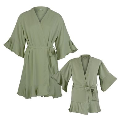 Kimono für Mutter und Tochter “ruffles”, Salbeigrün mit Rüschen Ärmeln und Saum