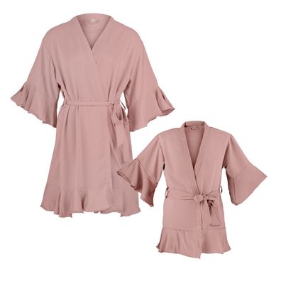 Kimono rosé ruffles rosé mit Rüschen an Ärmeln und Saum im Set Mama und Tochter