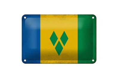 Blechschild Flagge Saint Vincent Grenadinen 18x12cm Vintage Deko Schild