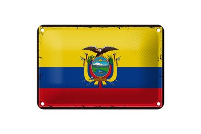 Blechschild Flagge Ecuadors 18x12 cm Retro Flag of Ecuador Deko Schild