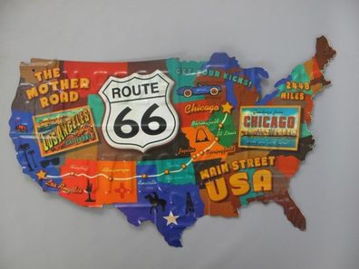 Blechschild, Reklameschild Route 66, US Landkarte, Motorsport Schild 36x60 cm