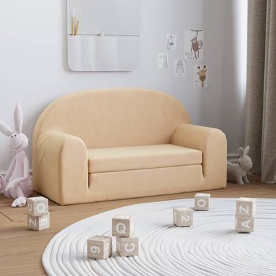 vidaXL 2-Sitzer Kindersofa mit Schlaffunktion Creme Weicher Plüsch