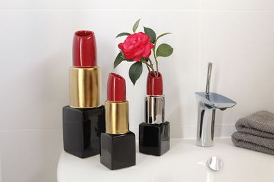GILDE Vase, Lippenstift, "Milano", Keramik, goldfarben, rot, schwarz, , L. 8 cm, ...