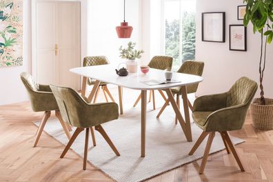 Essgruppe 5-tlg. Tisch 180x90 aus MDF Weiß + 4 Stühle aus Samtvelours Grün