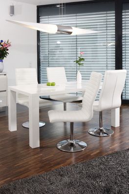 Essgruppe 5-tlg. 160 x 90 cm Tisch aus MDF Weiß + 4 Stühle aus Polyurethan Weiß