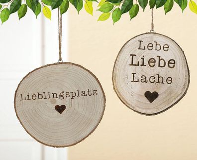 GILDE Holz Baumscheibe mit Spruch Lebe Liebe Lache