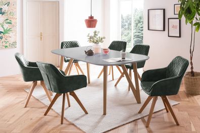 Essgruppe 5-tlg. Tisch 180x90 aus MDF Grau + 4 Stühle aus Samtvelours Dunkelgrün
