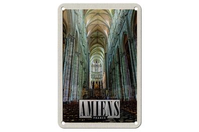 Blechschild Reise 12x18 cm Amiens France Kathedrale Geschenk Schild