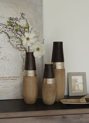 GILDE Vase, "Bradora", gestreift, Keramik, beige, braun, , L. 12,5 cm, B. 12,5 ...