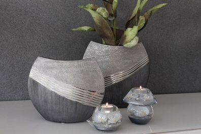 Gilde Ovale Vase "Bridgetown" (links) grau, silberfarben 43215