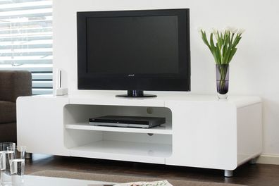 TV-Board Lowboard 160 x 58 cm Weiß Hochglanz MDF zwei Türig mit offenem Fach