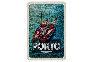 Blechschild Reise 12x18 cm Porto Portugal Poster Meer Boote Deko Schild