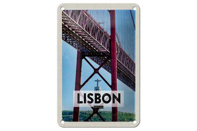 Blechschild Reise 12x18cm Lisbon Portugal Ponte 25 de Abril Deko Schild