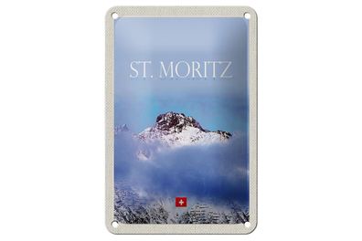 Blechschild Reise 12x18 cm St. Moritz Aussicht auf Berg Spitze Schild