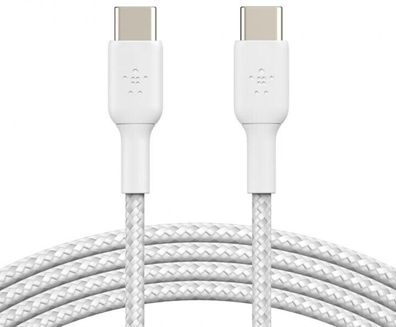 Belkin USB-C auf USB-C geflochtenes Kabel 2m Schnellladen iPhone iPad - Weiss Bulk