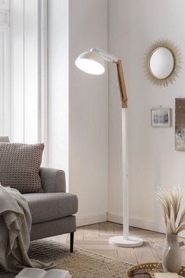 Stehlampe 25 x 20 x 150 cm Weiß mit Holzelement und beweglichem Gelenkarm