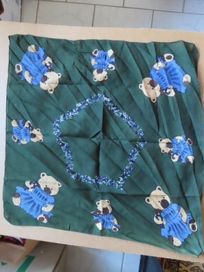 Halstuch Dekotuch Schal grün mit Bären im blauen Kleid ca. 52 x 52 cm
