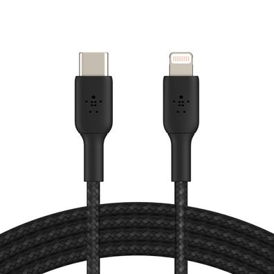 Belkin USB-C auf Lightning geflochtenes Kabel 1 m Schnellladen iPhone iPad - Schwarz
