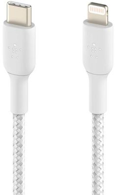 Belkin USB-C auf Lightning geflochtenes Kabel 1 m Schnellladen iPhone iPad - Weiss