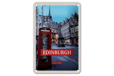 Blechschild Reise 12x18 cm Edinburgh Scotland Telephone rot Deko Schild