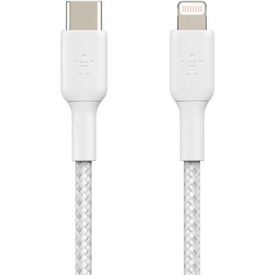 Belkin USB-C auf Lightning geflochtenes Kabel 2m Schnellladen iPhone iPad - Weiss