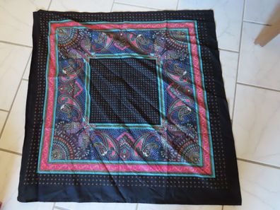 Halstuch Dekotuch Schal schwarz mit Pfau bunt ca. 83 x 85 cm
