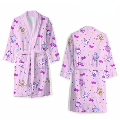 Hello Kitty Kuromi Bademantel Cinnamoroll Pyjamas Flanell Warm Nachtmantel mit Gurtel