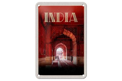 Blechschild Reise 12x18 cm Indien Inner Moschee rot beten Islam Schild